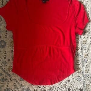 Vibrant Red Fitted Crop Top with Short Sleeves